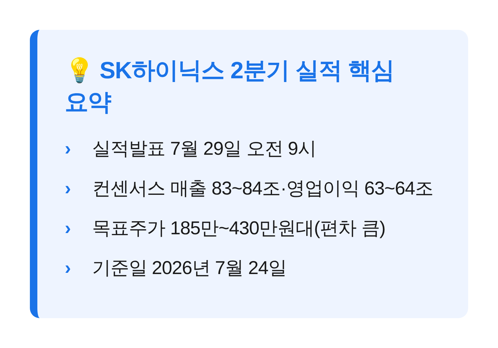 SK하이닉스 2분기 실적 컨센서스 핵심 요약 카드