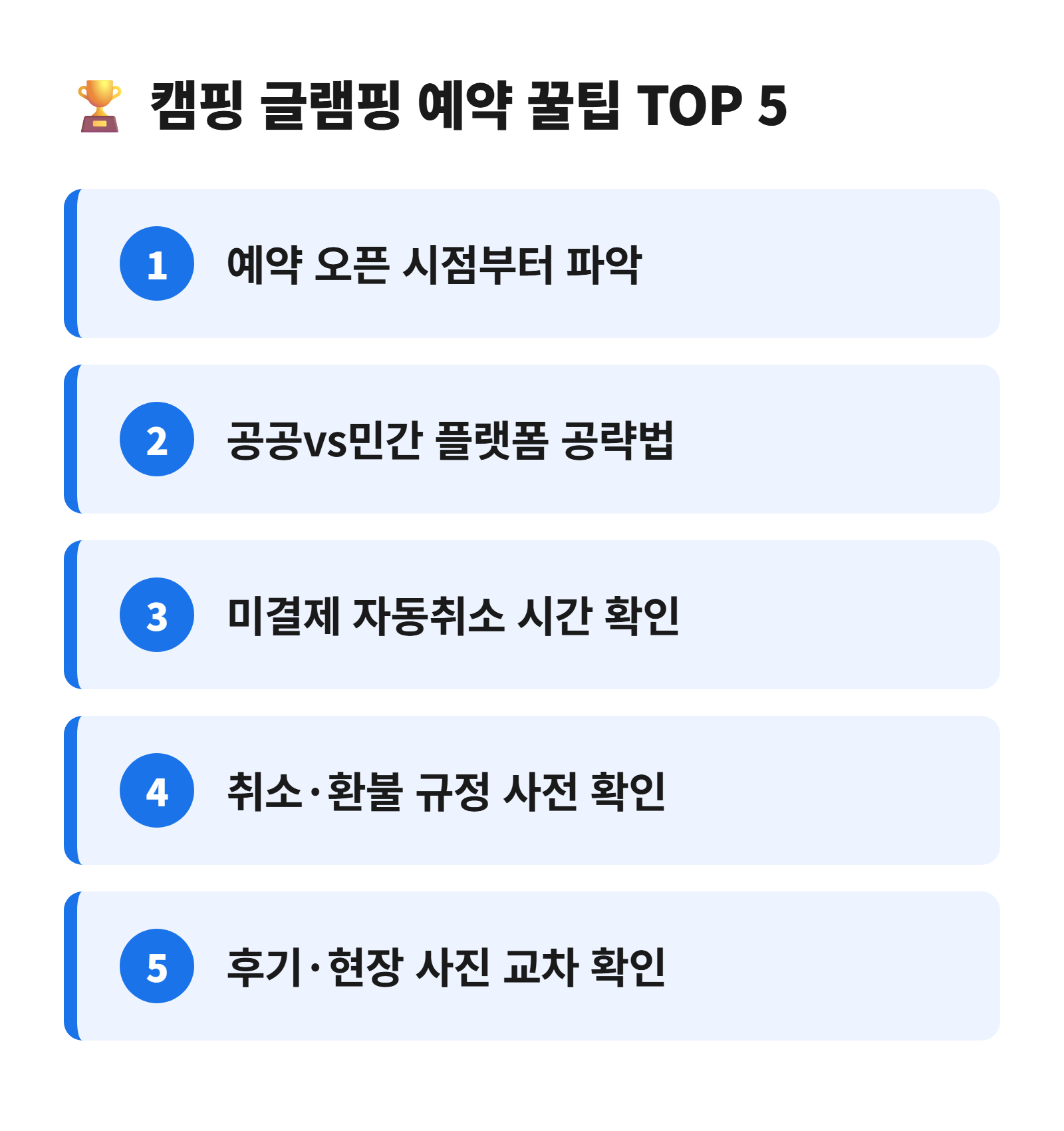 캠핑 글램핑 예약 꿀팁 TOP 5 요약 카드