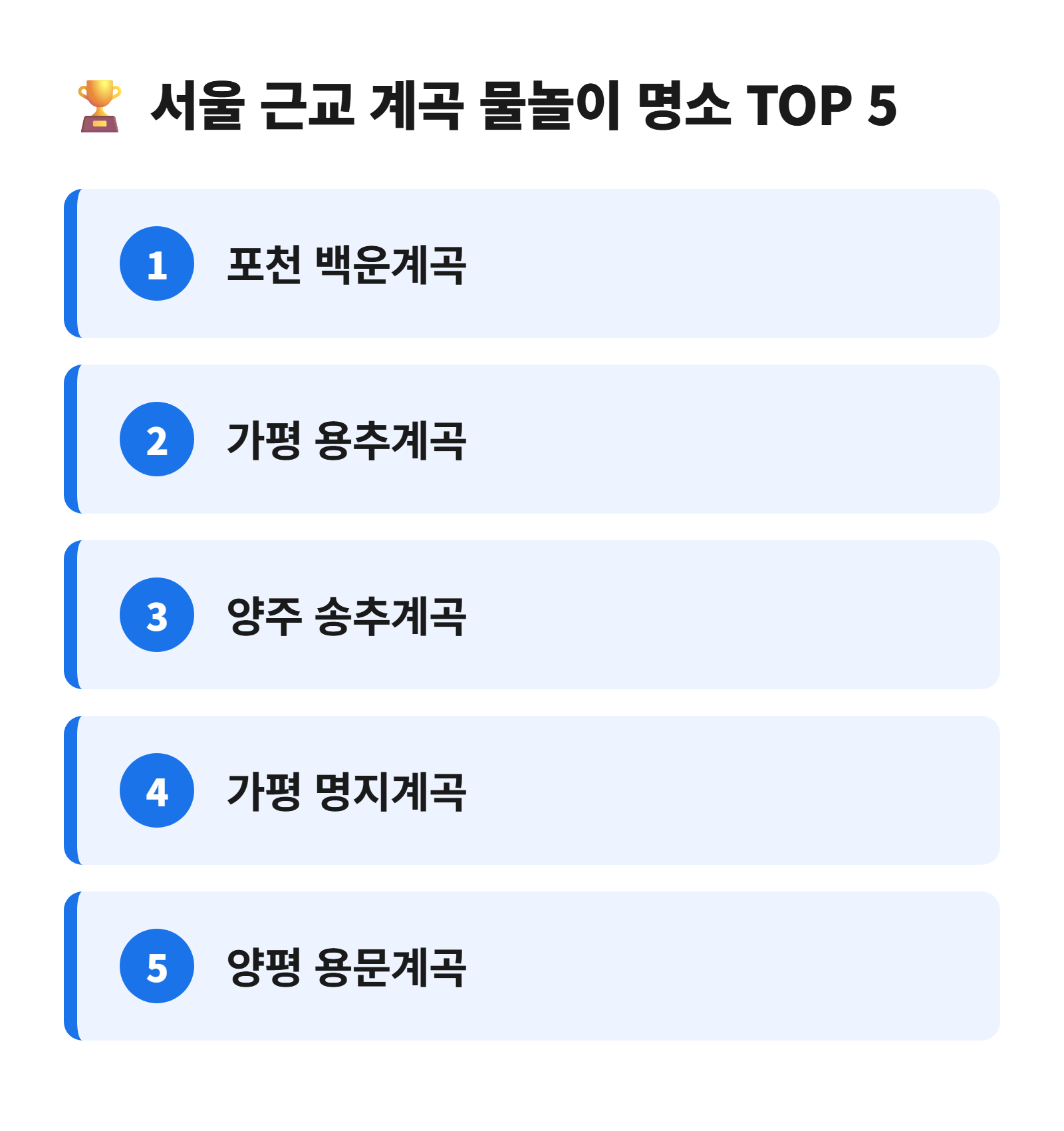 서울 근교 계곡 물놀이 명소 순위 카드