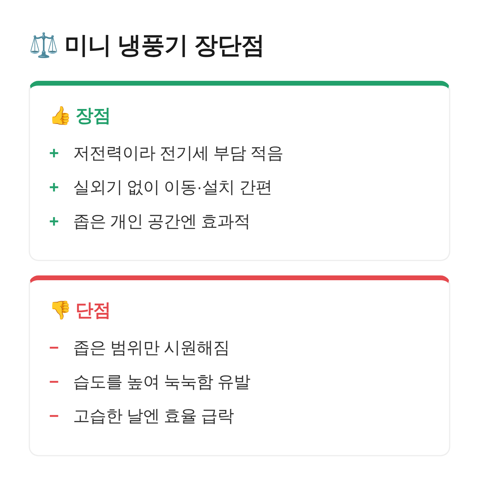 미니 냉풍기 장단점 카드